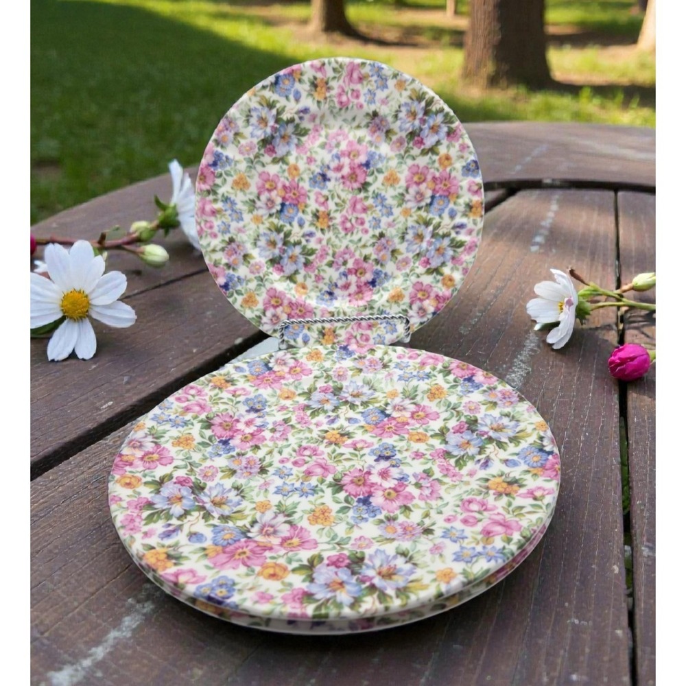 Set Of 3 Vintage Laura Chintz Floral Luncheon/Salad Plates England Cottagecore